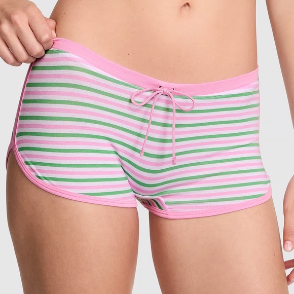 Victoria's Secret PINK Dorm Boyshort Panty White Pink Green Stripe Print M NEW - Picture 2 of 6